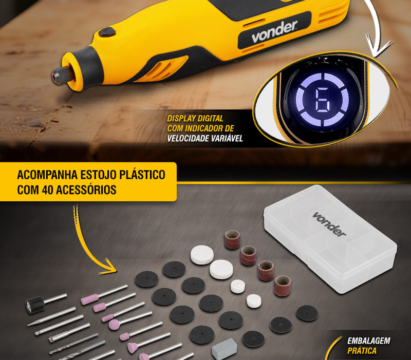 VONDER - Microrret�fica com Acess�rios MRV 042 e Jogo de Acess�rios para Microrret�fica ARV 302