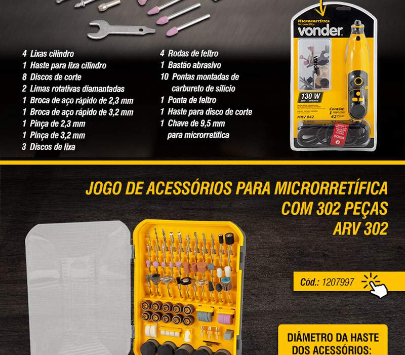 VONDER - Microrret�fica com Acess�rios MRV 042 e Jogo de Acess�rios para Microrret�fica ARV 302